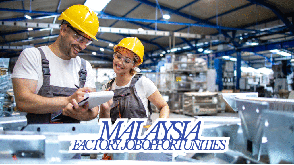 A group of Bangladeshi factory workers operating machinery in a Malaysian manufacturing plant.